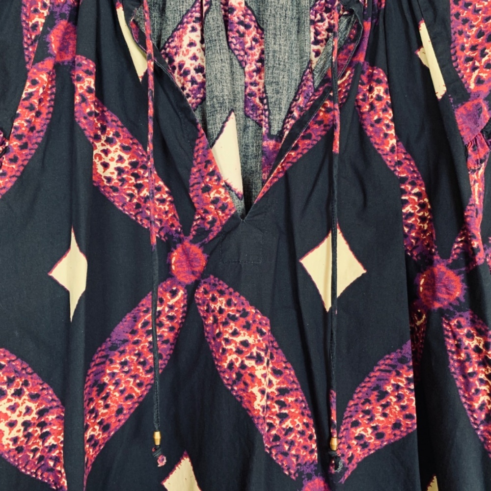 Ulla Johnson Arusi Top Plum Purple Womens Size 2 Short Sleeve Boho Diamond Print - Picture 8 of 14
